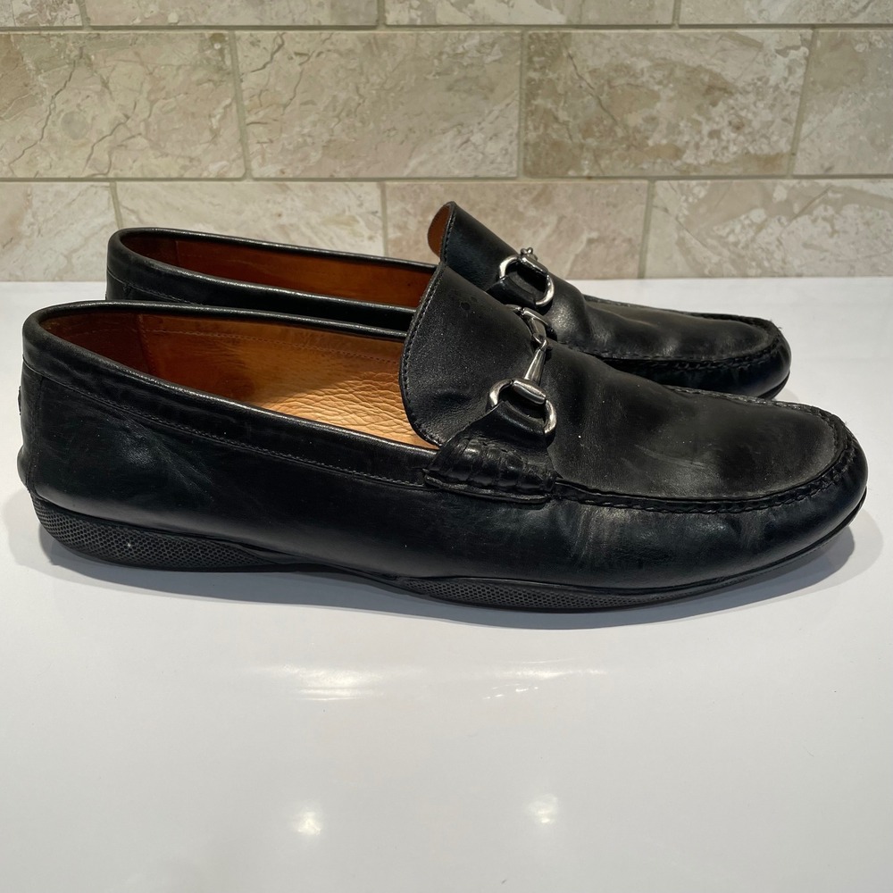 Peter Millar Mens Black Leather Bit Loafers Driving Shoes MC0F40 Size 10.5 M